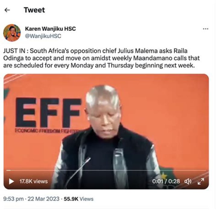 Julius Malema asks Raila Odinga to concede defeat Nairobi News
